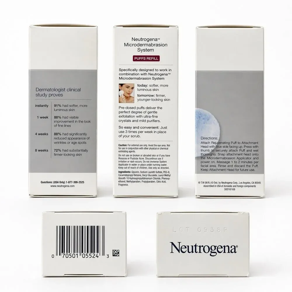 Neutrogena Microdermabrasion Rejuvenating Puffs Refill 24 Pads + Head New 55243